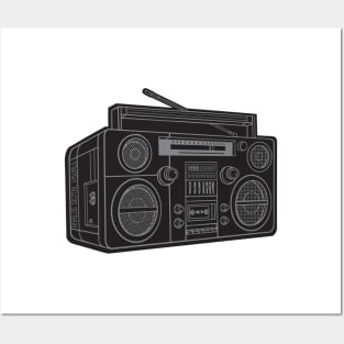 Boombox (Gray Lines + Black Drop Shadow) Analog / Music Posters and Art